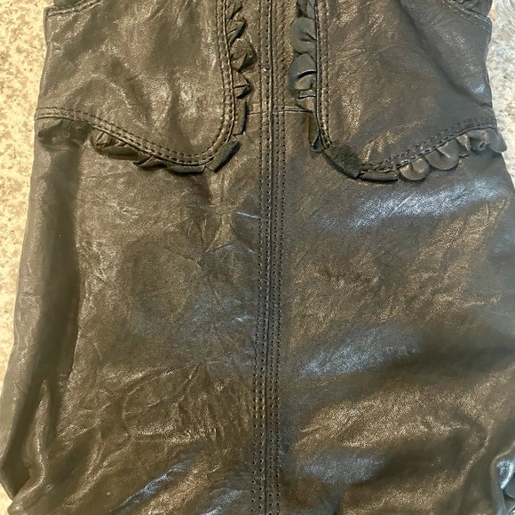 Vintage Y2K Lucky Bag Rockin Ruffle Black Lamb Leather Shoulder Tote Floral Line - Picture 2 of 13